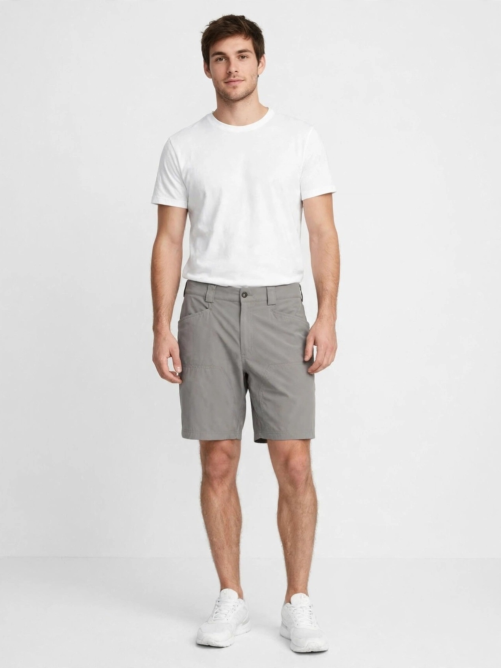 Duluth Trading Mens Gray Shorts 38 Flat Front Nylon Spandex Standard Fit